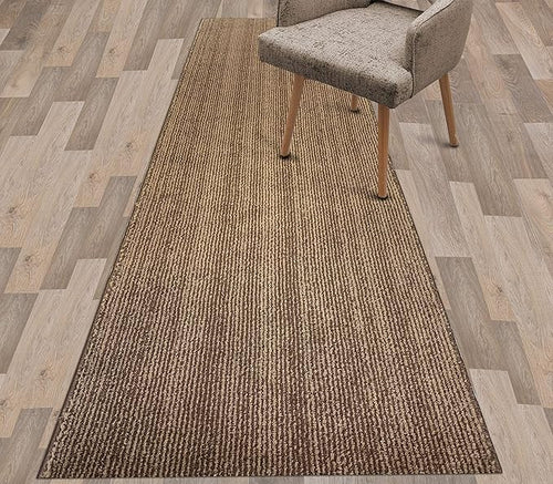 31 inch Wide Hallway Runner Rug, Custom Size, Non-Slip, Modern Scandinavian, Stripe Brown, 8 ft, Flexible Length Options