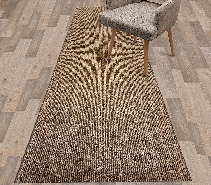Custom Length Cut to Size Wide Width Carpet Runner Rug for Hallways, Slip Resistant Latex Rubber Backed, 31 inch Wide X Customized Length, Stripe Brown, 31 inch X 12 feet