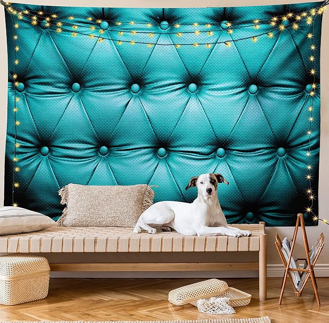 Ambesonne Turquoise Tapestry, Buttoned Couch Sofa Bed Headboard Leather Cover Furniture Upholstery Artwork Print, Wide Wall Hanging for Bedroom Living Room Dorm, 80" X 60", Teal