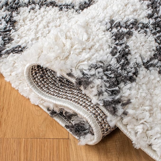 SAFAVIEH Arizona Shag Collection Area Rug - 9' x 12', Ivory & Black, Moroccan Design, Non-Shedding & Easy Care, 1.6-inch Thick Ideal for High Traffic Areas in Living Room, Bedroom (ASG741Z)