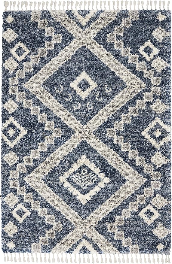 Nourison Home Scandinavian Shag Denim Blue 5'3" x 7'9" Area Rug, Easy Clean, Non Shedding, Bed Room, Living Room, Dining Room, Kitchen (5x8)