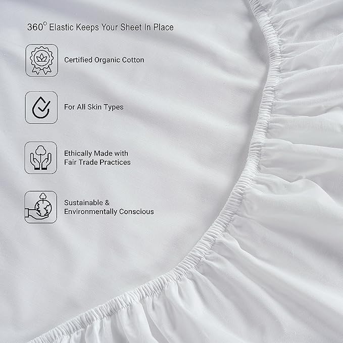 LANE LINEN 100% Organic Cotton White Twin XL Sheets Set, 3-Piece Pure Organic Cotton Percale Sheet, Extra Long Twin Sheets, Ultra Soft Bedding Sheet, Fits Mattress Upto 15" Deep - White (2Pack)