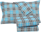 RUVANTI Flannel Sheets Queen Size - 100% Cotton Double Brushed Bed Sheets, Deep Pockets 16 Inches Queen Sheet Set, All Seasons Breathable & Extra Soft - Warm & Cozy, 4 Piece, Teal Plaid