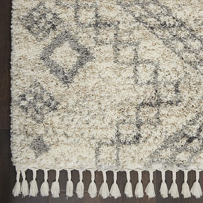 Nourison Home Scandinavian Shag Ivory/Grey 5'3" x 7'9" Area Rug, Easy Clean, Non Shedding, Bed Room, Living Room, Dining Room, Kitchen (5x8)