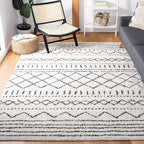 SAFAVIEH Arizona Shag Collection Area Rug - 6'7" x 9'2", Ivory & Black, Moroccan Design, Non-Shedding & Easy Care, 1.6-inch Thick Ideal for High Traffic Areas in Living Room, Bedroom (ASG741Z)