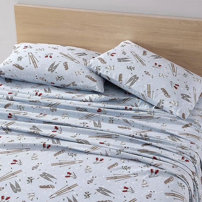 Eddie Bauer - Queen Sheets, Cotton Flannel Bedding Set, Brushed For Extra Softness, Cozy Home Decor (Snow Days, Queen)