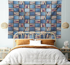 Lunarable Geometric Tapestry King Size, Quilt Design with Scraps of Denim and Knit Graphic Colorful Melange Print, Wall Hanging Bedspread Bed Cover Wall Decor, King Size, Blue