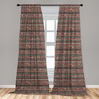 Ambesonne Boho Window Curtains, Hand Drawn Inspired Print of Triangles Colorful Latin American Folklore Motifs, Lightweight Decor 2-Panel Set with Rod Pocket, Pair of - 28" x 84", Maroon Coral