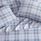 Laura Ashley - Flannel Sheets King Size, Anti-Pilling & Wrinkle Resistant Cotton, Touchably Soft for All-Season Comfort - Bed Sheets with Matching Pillowcases & Fitted Sheet (Mulholland Plaid Blue)