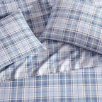 Laura Ashley - Flannel Sheets Full Size, Anti-Pilling & Wrinkle Resistant Cotton, Touchably Soft for All-Season Comfort - Bed Sheets with Matching Pillowcases & Fitted Sheet (Mulholland Plaid Blue)