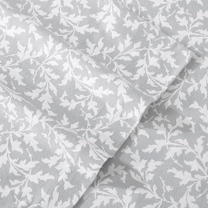 Laura Ashley - Flannel Sheets Full Size, Anti-Pilling & Wrinkle Resistant Cotton, Touchably Soft for All-Season Comfort - Bed Sheets with Matching Pillowcases & Fitted Sheet (Crestwood Pastel Grey)