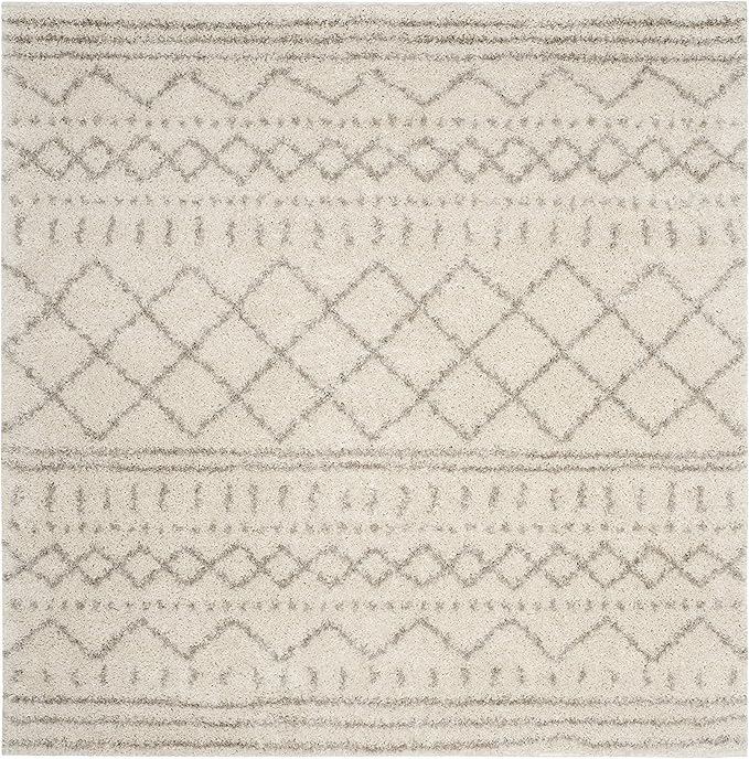 SAFAVIEH Arizona Shag Collection Area Rug - 5'1" Square, Ivory & Beige, Moroccan Design, Non-Shedding & Easy Care, 1.6-inch Thick Ideal for High Traffic Areas in Living Room, Bedroom (ASG741A)