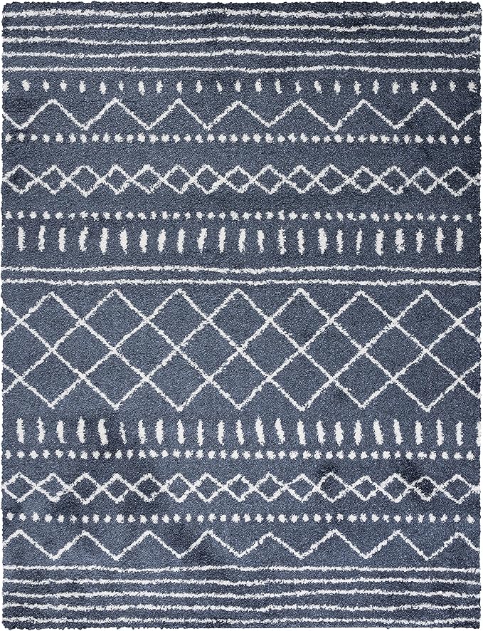 SAFAVIEH Arizona Shag Collection Area Rug - 11' x 15', Slate Blue & Ivory, Non-Shedding & Easy Cleaning, Plush Thick Pile, Ideal for Living Room, Bedroom, Dining Space (ASG741L)