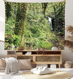Lunarable Woodland Tapestry Twin Size, Waterfall in Deep Forest Scenery in The Woods Green of Earth Covering Plants, Wall Hanging Bedspread Bed Cover Wall Decor, Twin Size, Forest Green