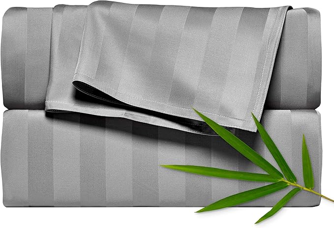 Full Sheets by Pure Bamboo, Genuine 100% Organic Viscose Derived from Bamboo Bed Sheet Set, Luxuriously Soft & Cooling, Double Stitching, Lifetime Quality Promise (Full, Jacquard Stone)
