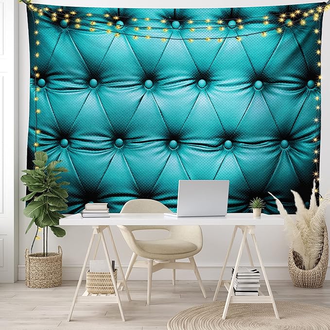 Ambesonne Turquoise Tapestry, Buttoned Couch Sofa Bed Headboard Leather Cover Furniture Upholstery Artwork Print, Wide Wall Hanging for Bedroom Living Room Dorm, 80" X 60", Teal