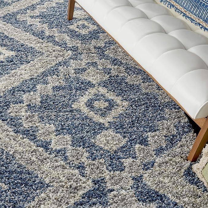 Nourison Home Scandinavian Shag Denim Blue 7'10" x 10'6" Area Rug, Easy Clean, Non Shedding, Bed Room, Living Room, Dining Room, Kitchen (8x11)