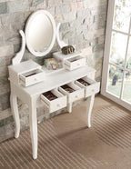 Roundhill Furniture Ashley Wood Make-Up Vanity Table and Stool Set, White