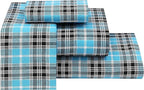 RUVANTI Flannel Sheets Full Size - 100% Cotton Double Brushed Bed Sheets Set, Deep Pockets 16 Inches, All Seasons Breathable & Extra Soft Full Sheets, Warm & Cozy, 4 Piece, Teal Plaid