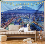 Ambesonne Scenery Tapestry, Skyline of Mt. Hill and Yokohama Japan Financial District Mountain Volcano Landscape, Wide Wall Hanging for Bedroom Living Room Dorm, 80" X 60", Blue