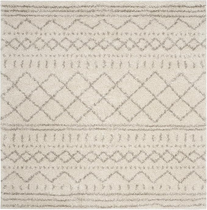 SAFAVIEH Arizona Shag Collection Area Rug - 8' Square, Ivory & Beige, Moroccan Design, Non-Shedding & Easy Care, 1.6-inch Thick Ideal for High Traffic Areas in Living Room, Bedroom (ASG741A)
