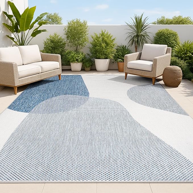 JONATHAN Y Geometric Organic Shapes Indoor Outdoor Area Rug 3X5 Cream/Navy, Zia Modern for Backyard, Patio, Porch, Easy-Cleaning, High Traffic, Pet-Friendly, Non-Shedding (TSN306B-3)
