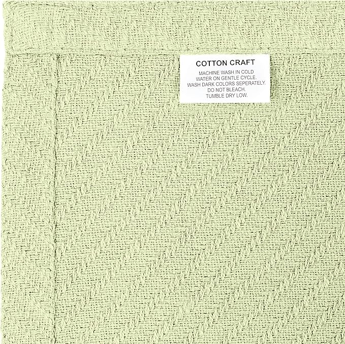 COTTON CRAFT Soft Cotton Thermal Blanket - Plush Herringbone Twill - All Season Luxurious Breathable Skin Friendly Lightweight Cooling Throw Blanket - Sofa Couch Travel Camping Dorm - Full Queen Sage