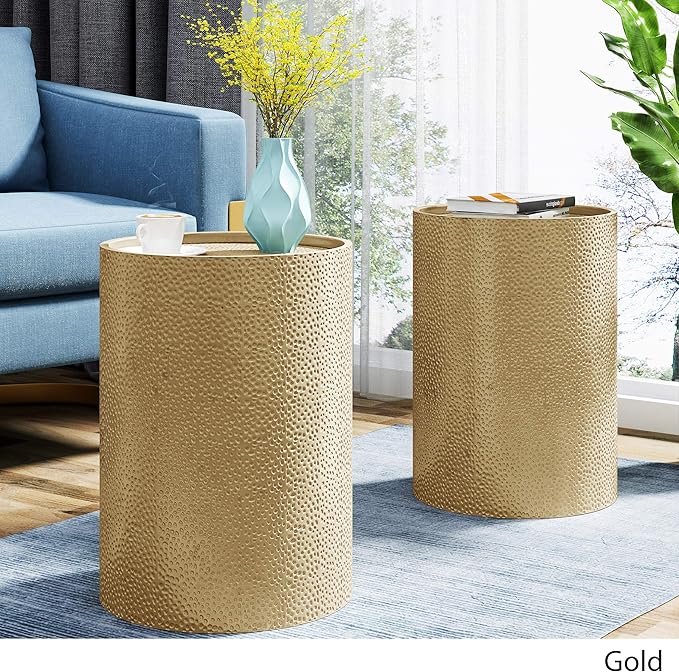 Christopher Knight Home Kaylee Modern Round Hammered Iron Accent Table (2 Pack) -Gold