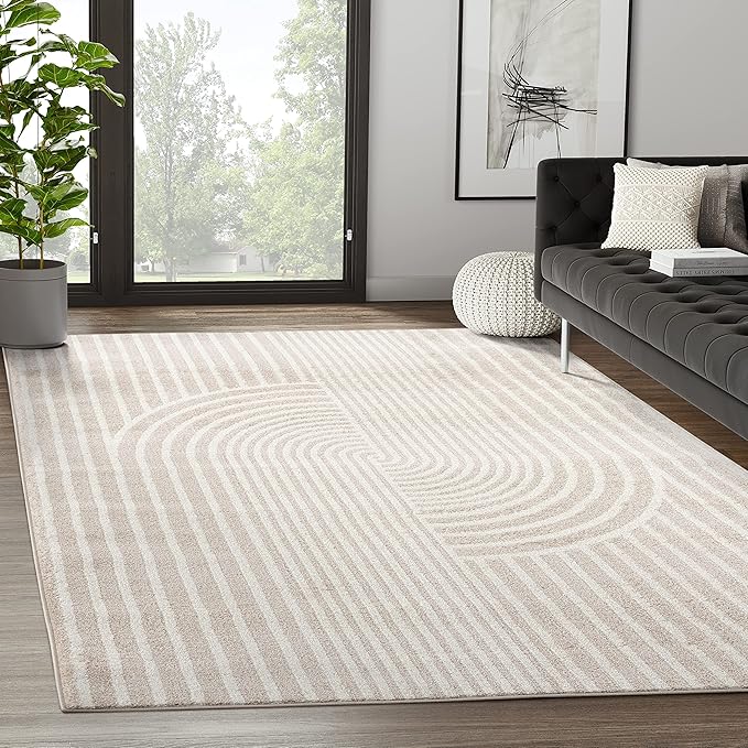 Abani Area Rug for Living Room -Nuevo 2' x 3' Beige Arch Pattern Area Rug, Soft and Durable Living Room Rug, Stain and Fade Resistant, Chic Modern Design, Pet & Kid Friendly