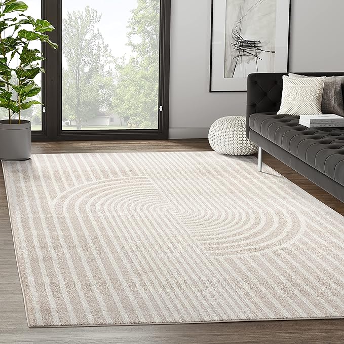 Abani Area Rug for Living Room -Nuevo 6' x 9' Beige Arch Pattern Area Rug, Soft and Durable Living Room Rug, Stain and Fade Resistant, Chic Modern Design, Pet & Kid Friendly
