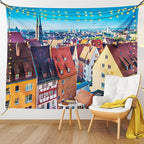 Lunarable City Tapestry, Aerial View of Historical German Town Nuremberg Skyline with Old Buildings View Print, Fabric Wall Hanging Decor for Bedroom Living Room Dorm, 45" X 30", Vermilion Aqua