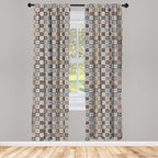 Ambesonne Moroccan Window Curtains, Portuguese Azulejo Checkered Squares Colorful Pattern Floral Arrangement, Lightweight Decor 2-Panel Set with Rod Pocket, Pair of - 28" x 84", Dark Blue Amber Red