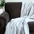 COTTON CRAFT Soft Cotton Thermal Blanket - Plush Herringbone Twill- All Season Luxurious Breathable Skin Friendly Lightweight Cooling Throw Blanket -Sofa Couch Travel Camping Dorm- Full Queen Sky Blue