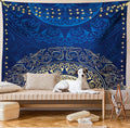 Lunarable Royal Blue Tapestry King Size, Vintage Eastern Circular Floral Old Fashioned Design, Wall Hanging Bedspread Bed Cover Wall Decor, King Size, Blue Yellow