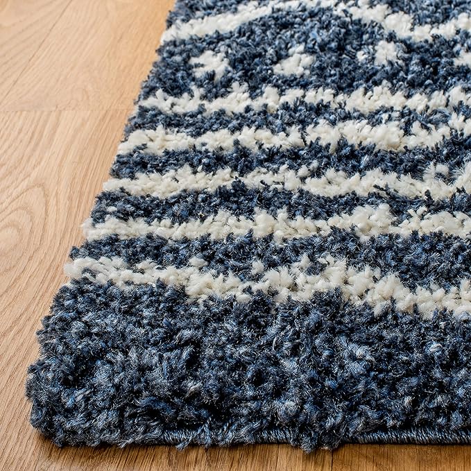 SAFAVIEH Arizona Shag Collection Area Rug - 3'2" Square, Slate Blue & Ivory, Moroccan Design, 1.6-inch Thick, Non-Shedding, Ideal for High Traffic Areas in Living Room, Bedroom, Dining (ASG741L-3SQ)