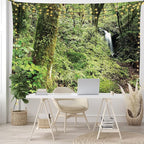 Lunarable Woodland Tapestry King Size, Waterfall in Deep Forest Scenery in The Woods Green of Earth Covering Plants, Wall Hanging Bedspread Bed Cover Wall Decor, King Size, Forest Green