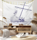 Lunarable Viking Tapestry, Drakkar Long Boat with Dragon on Bow of Ship Monochrome Marine Pattern, Fabric Wall Hanging Decor for Bedroom Living Room Dorm, 23" X 28", White Purple
