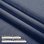 Aiyufeng Linen Textured Blue Sheer Curtains 72 inches Long 2 Panels, Sheer Navy Blue Curtains Breathable Elegant Drapes for Living Room Kitchen, 40Wx72L inch