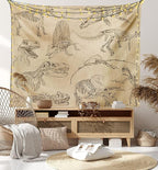 Lunarable Dinosaur Tapestry King Size, Hand Drawn Style Skeletons Bones from Medieval Times Archeology Theme, Wall Hanging Bedspread Bed Cover Wall Decor, King Size, Sand Brown Army Green