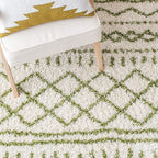 SAFAVIEH Arizona Shag Collection Area Rug - 2'3" x 12' Runner, Ivory & Green, Non-Shedding & Easy Cleaning, Plush Thick Pile, Ideal for Living Room, Bedroom, Dining Space (ASG741Y)