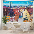 Lunarable City Tapestry, Aerial View of Historical German Town Nuremberg Skyline with Old Buildings View Print, Fabric Wall Hanging Decor for Bedroom Living Room Dorm, 45" X 30", Vermilion Aqua