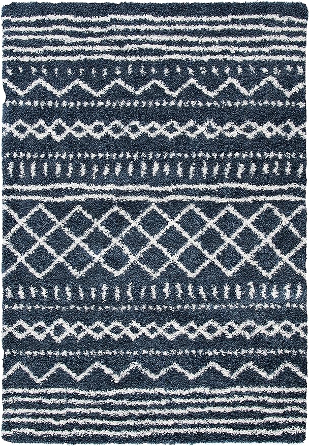 SAFAVIEH Arizona Shag Collection Area Rug - 6' x 8', Slate Blue & Ivory, Non-Shedding & Easy Cleaning, Plush Thick Pile, Ideal for Living Room, Bedroom, Dining Space (ASG741L)
