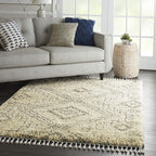 Nourison Home Scandinavian Shag Ivory/Grey 5'3" x 7'9" Area Rug, Easy Clean, Non Shedding, Bed Room, Living Room, Dining Room, Kitchen (5x8)