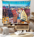 Lunarable City Tapestry, Aerial View of Historical German Town Nuremberg Skyline with Old Buildings View Print, Fabric Wall Hanging Decor for Bedroom Living Room Dorm, 45" X 30", Vermilion Aqua
