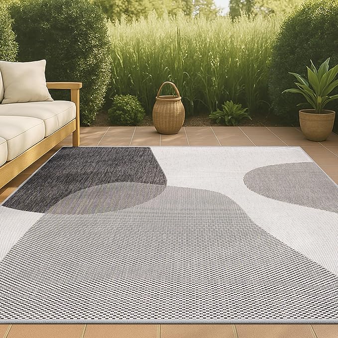 JONATHAN Y Geometric Organic Shapes Indoor Outdoor Area Rug 5X8 Cream/Black, Zia Modern for Backyard, Patio, Porch, Easy-Cleaning, High Traffic, Pet-Friendly, Non-Shedding (TSN306A-5)