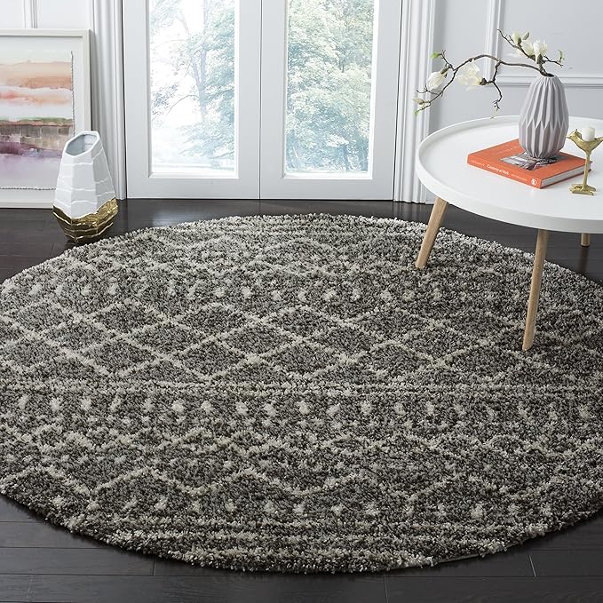 SAFAVIEH Arizona Shag Collection Area Rug - 6'7" Round, Brown & Ivory, Moroccan Design, Non-Shedding & Easy Care, 1.6-inch Thick Ideal for High Traffic Areas in Living Room, Bedroom (ASG741B)