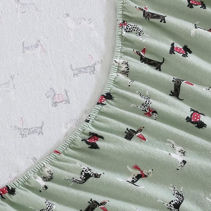 Laura Ashley - Flannel Sheets Full Size, Anti-Pilling & Wrinkle Resistant Cotton, Touchably Soft for All-Season Comfort - Bed Sheets with Matching Pillowcases & Fitted Sheet (Holiday Pups Green)