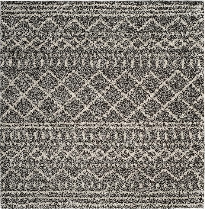 SAFAVIEH Arizona Shag Collection Area Rug - 8' Square, Brown & Ivory, Moroccan Design, Non-Shedding & Easy Care, 1.6-inch Thick Ideal for High Traffic Areas in Living Room, Bedroom (ASG741B)