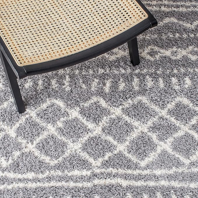 SAFAVIEH Arizona Shag Collection Area Rug - 5'1" x 7'6", Grey & Ivory, Moroccan Design, Non-Shedding & Easy Care, 1.6-inch Thick Ideal for High Traffic Areas in Living Room, Bedroom (ASG741G)