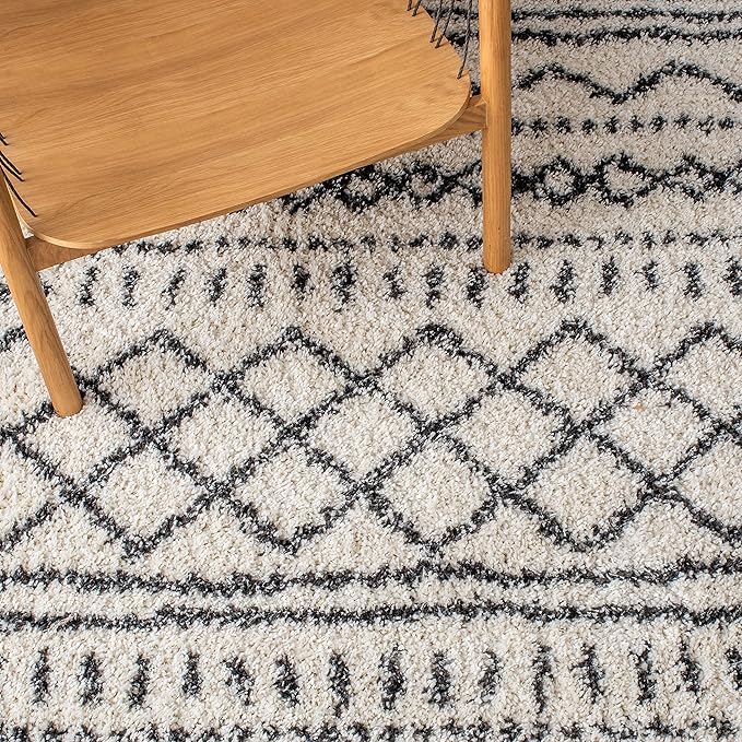 SAFAVIEH Arizona Shag Collection X-Large Area Rug - 11' x 15', Ivory & Black, Moroccan Design, Non-Shedding & Easy Care, 1.6-inch Thick Ideal for High Traffic Areas in Living Room, Bedroom (ASG741Z)